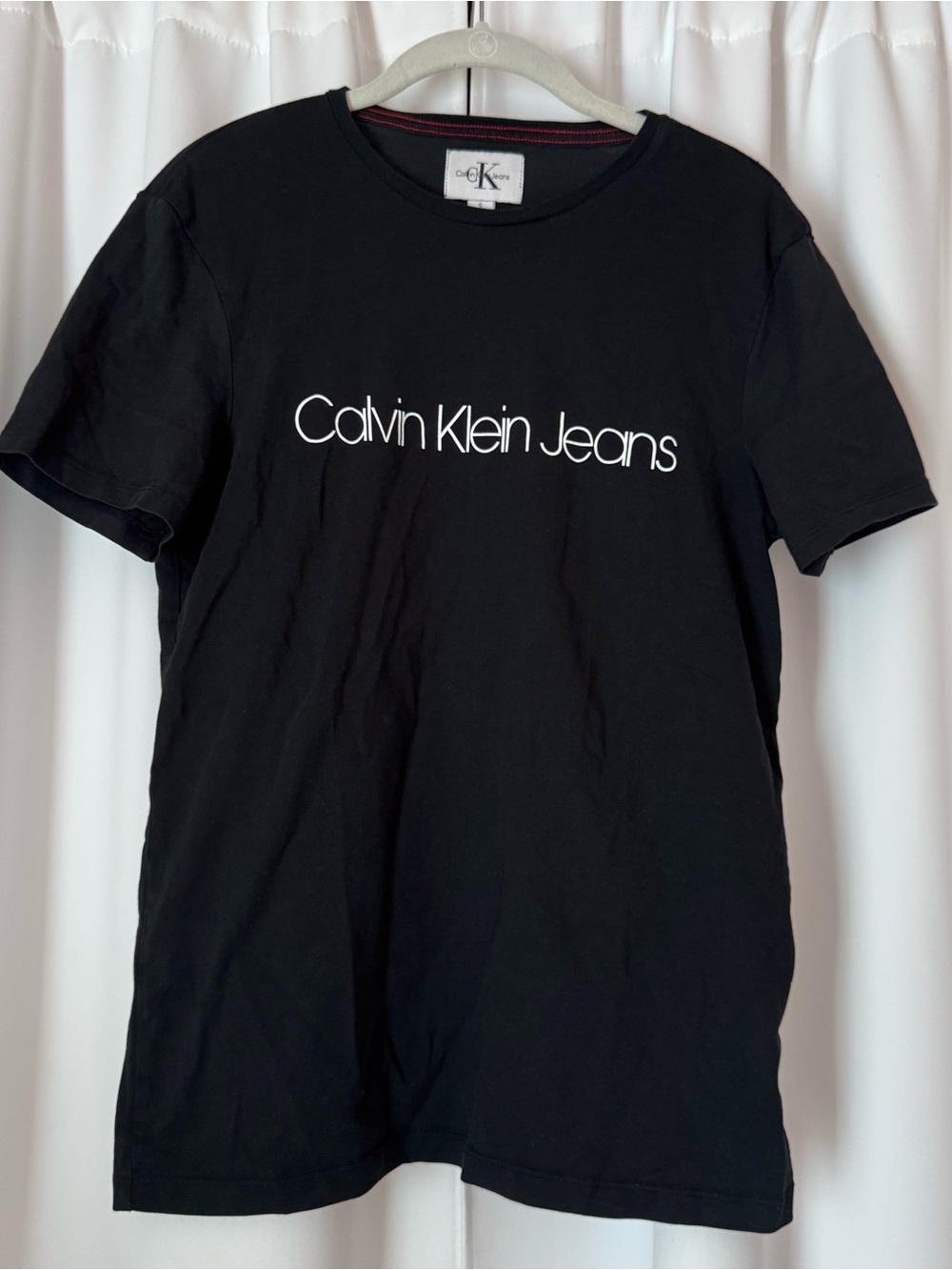 Calvin Klein Jeans Black Cotton T-Shirt with White Logo Size Small